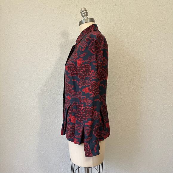 DRIES VAN NOTEN Cloud Print Top Black Red Pleated Peplum Blouse - Picture 7 of 13